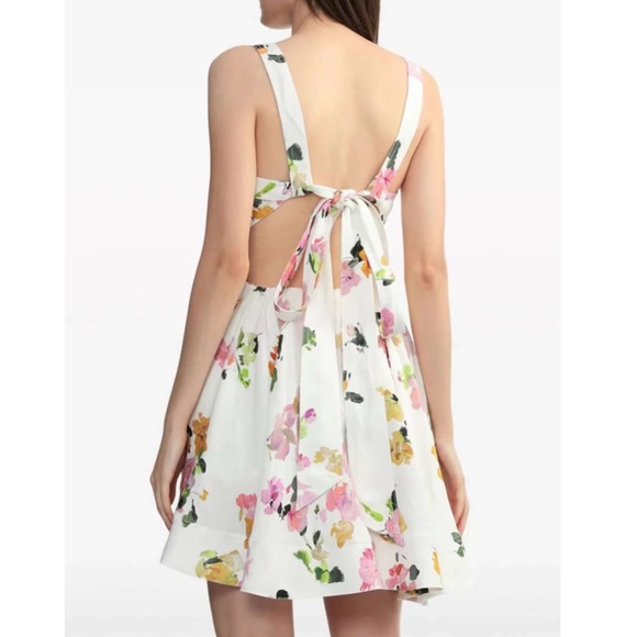 NEW BEST AJE Clara Linen Floral Mini Dress White Pink Blush Spring Back Bow - Picture 11 of 13